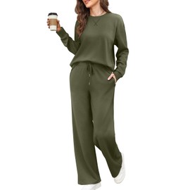 Jescakoo Womens 2 Piece Sweatsuit Outfit 2024 Fall Long Sleeve Pullover Lounge Set Casual Gym Tracksuit S-XXL Green Size M