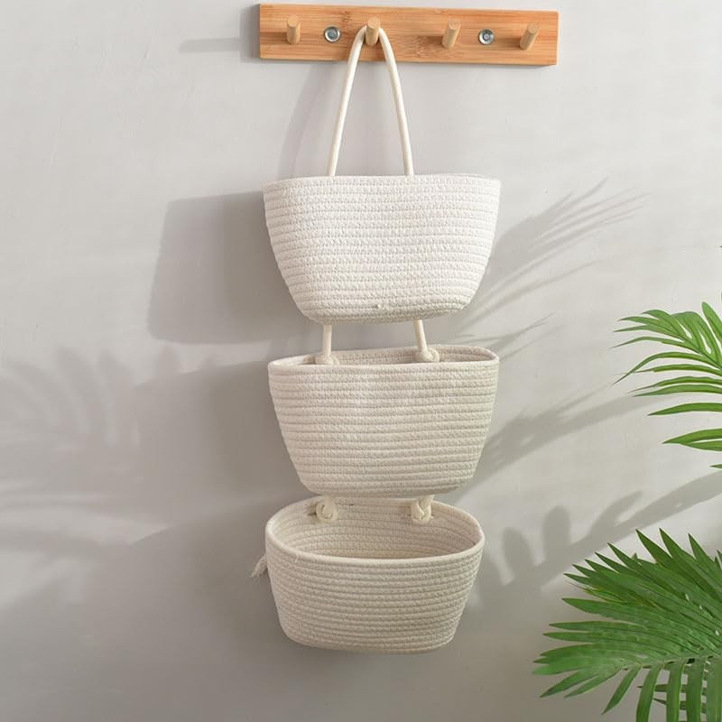 Door Hanging Basket 3 Animal Braided Cotton Rope Wall Mounted