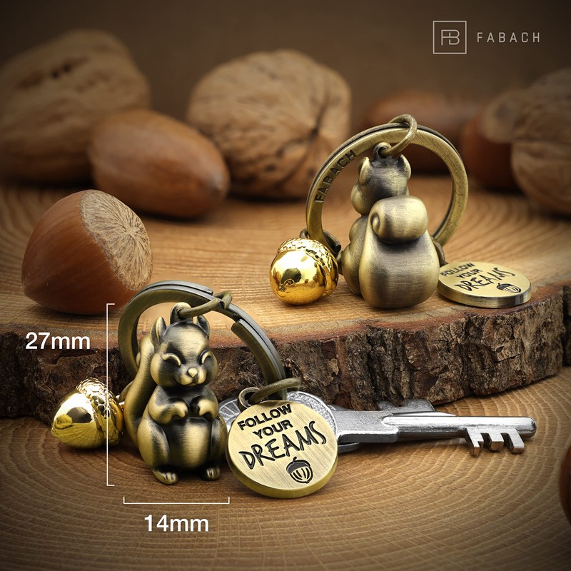 FABACH Skippy Squirrel Keyring with Engraving - Cute Squirrel Keyring