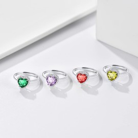 Bestyle Heart May Emerald Birthstone Rings Embellished with White Cubic Zirconia Minimalist Sterling Silver Open Band Gemstone Rings for Birthday/Christmas/Party/Anniversary/Wedding