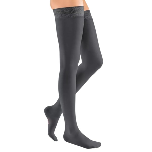 Medi mediven Elegance KKL 2 AG Thigh Stockings Short Topband Basic Wide Open Lace, charcoal