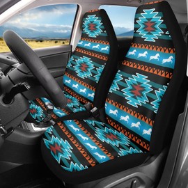 Salabomia Aztec Western Car Seat Cover, Southwest Horse High Back Stretchy Car Seat Protector Cover for Women, Comfortable 2 Piece Car Seat Covers Universal Fit for Most Cars, Blue