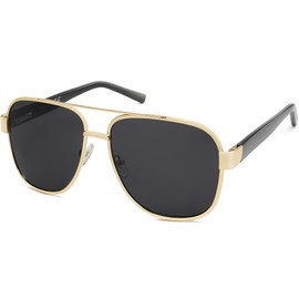 SOJOS Retro Oversized Square Aviator Sunglasses for Women Men Classic UV400 Protection Shades SJ1214, Gold/Black