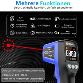 Infrared Thermometer Temperature Gun -50 to +600 °C, Digital Laser Temperature Gun with Adjustable Emissivity & Max and Min Measure - for Cooking/Pizza Oven/Grill/Industry