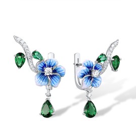 Santuzza 925 Sterling Silver Blue Peony Earrings Gemstone Enamel Flower Dangle Earrings for Women