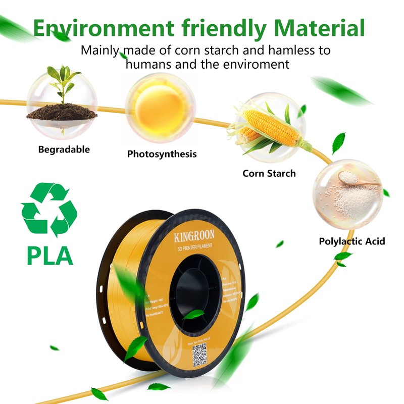 Kingroon Kingroon Silk PLA 3D Printer Filament, Dimensional Accuracy +/-