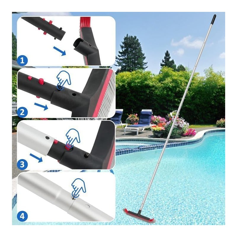 Swimming Pool Brush with Pole - 17.5" Wall Brush with