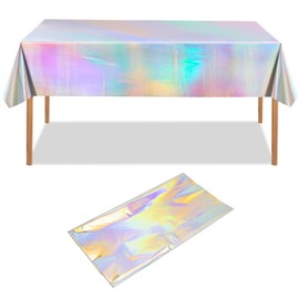 Iridescent Party Tablecloths, Rainbow Tablecloths Laser Rectangle Table Covers Shiny Rectangle TableCloth for Birthday Baby Shower Wedding Pride Festival Carnival Party Decorations, 137 x 274cm Y4LSZB