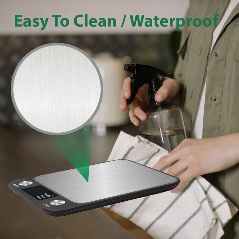 LEVADA PLUS Multifunktionale digitale Küchenwaage (15 kg) mit großem LCD-Display,