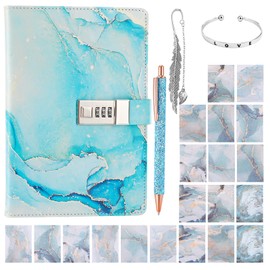 Candcamp Secret Diary with Lock for Girls,Blue Kids Journal Password Journal Notebook Kit with Bracelet Pen Bookmark Washi Paper