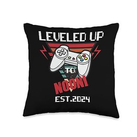 Leveled Up To NOONI Est.2024 Video Game Gaming Birthday Throw Pillow, 16x16, Multicolor