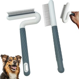 2 PCS Pet Comb with Long & Short Stainless Steel Teeth,Flea and Tick Comb for Dogs & Cats,Pet Grooming Brush for Short&Long Hair,2 different shapes with Rubber Handle
