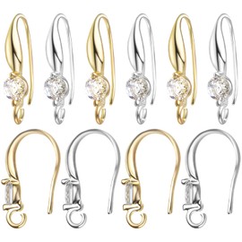 Hmjpng 12pcs Rhinestone Earring Hooks Brass French Ear Wires Hooks Hypo-allergenic Crystal Dangle Earrings with Loops for DIY Earring Designs Jewelry Making Party Birthday Christmas Favor