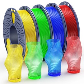 SUNLU PETG Filament 1.75mm Bundle, Neatly Wound, Individually Vacuum Packed, 250g Spool, 4 Rolls, Transparent Series-Red+Blue+Green+Yellow