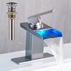 AVSIILE LED Bathroom Sink Faucet, Brushed Nickel Waterfall Single Hole
