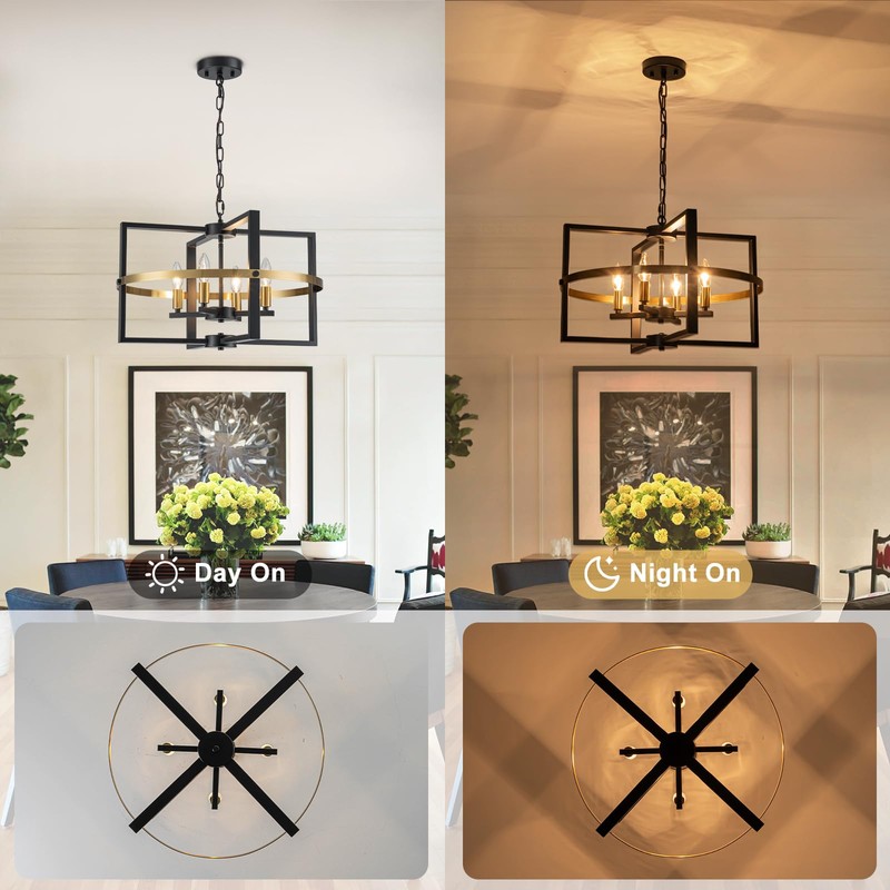 Zyzwmb 21.26'' Black Gold Dining Room Chandelier, 4-Light Modern Farmhouse