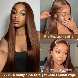 OOVVDA 30 Inch Chocolate Brown Lace Front Wigs Human Hair 13x6 Straight Lace Front Wigs Human Hair Pre Plucked 200% Density Colored #4 Brown Wig HD Lace Frontal Wigs For Women