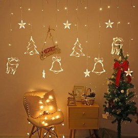 Christmas Curtain String Lights with Beaded Ornaments - Bedroom Decor Idea lf1016 One Size / Warm Light 2ea