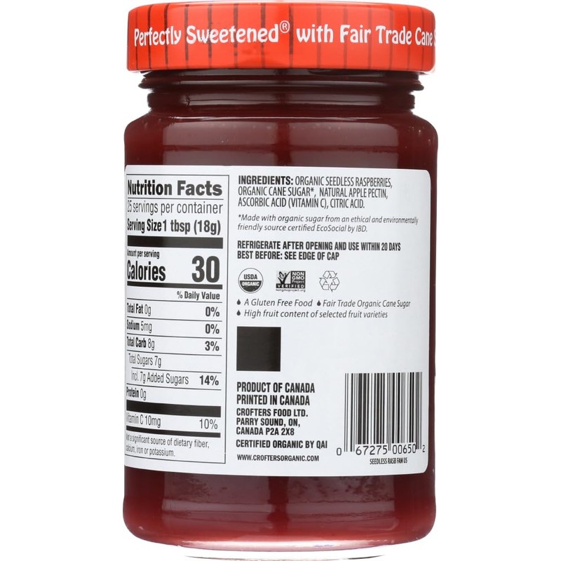 Crofter's Organic, Organic Premium Spread, Seedless Raspberry, 16.5 oz (Pack