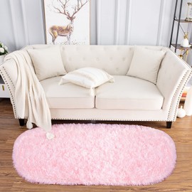 Noahas Fluffy Pink Rugs for Bedroom Girls,2'X5' Oval Throw Rug for Kids Room,Shag Hallway Runner Rug,Small Soft Shaggy Bedside Non-Slip Plush Nursery Dorm Carpet Home Decor Aesthetic