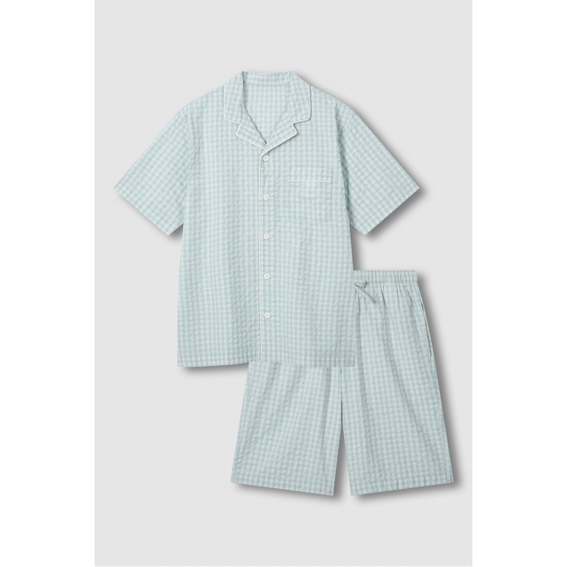 JAJU [JAJU] ★Online Exclusive★ Men's Seersucker Check 5-Part Pajama Set_Light