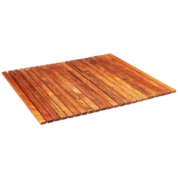 Bare Decor Fuji String Spa Shower Mat in Solid Teak Wood Oiled Finish, 30" x 30", Brown