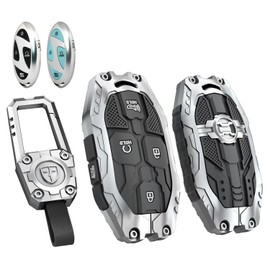 Heavy Zinc Alloy Key fob Case Cover with Keychain Compatible with Hyundai Loniq Elantra Sonata Santa fe Tucson Santa Cruz Palisade Veloster Key Shell Accessories (5 Button Silver)