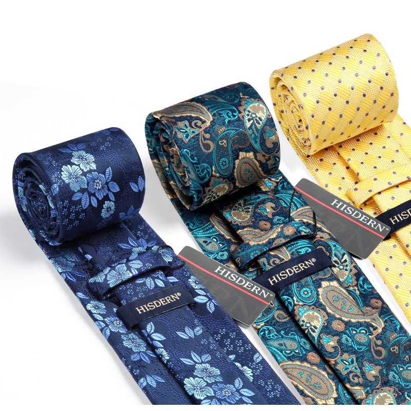 HISDERN Lot 3 PCS Classic Men's Silk Tie Set Necktie