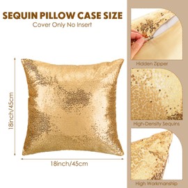 Mixweer 4 Pcs Sequin and Fluffy Pillow Cases Glitter Pillow Covers Faux Fur Throw Pillow Covers Decorative Cushion Cover for Couch Bed Sofa Wedding, No Pillow Insert (Gold, Black,18'')