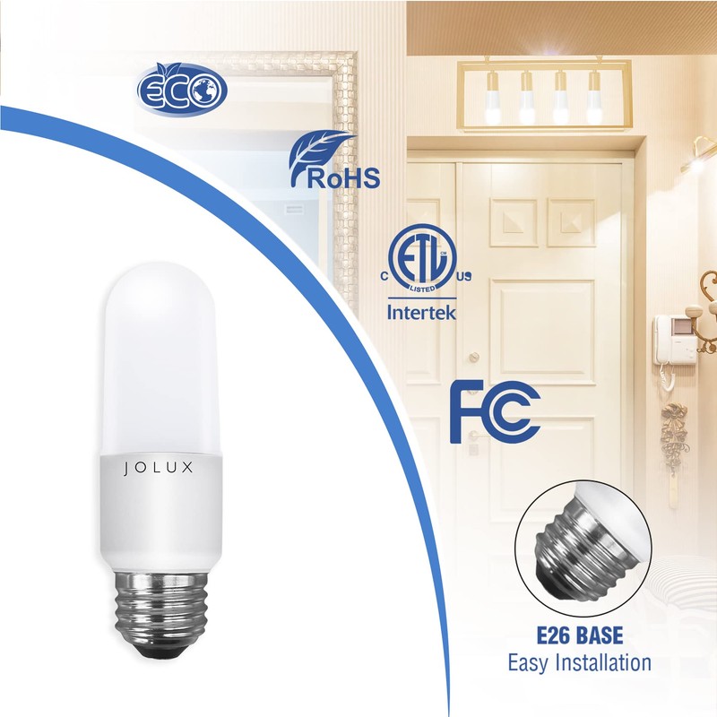 Jolux LED Stick Light Bulbs, Enclosed Fixture Rated,60W Equivalent, 5000K