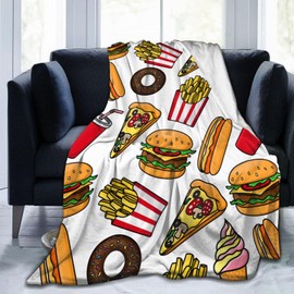 Fun Food Drinks Hamburger Pattern Throw Blanket Super Soft Warm Bed Blankets for Couch Bedroom Sofa Office Car, All Season Cozy Flannel Plush Blanket Gifts for Girls Boys Teens Adults 60"x50"