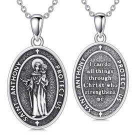 PELOVNY Saint Anthony Necklace 925 Sterling Silver St Anthony Medal Protection Necklace Religious Catholic Jewelry Christian Gifts for Men Women Unisex, Normal, Sterling Silver, No Gemstone