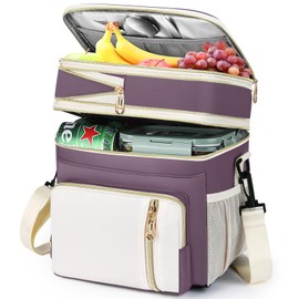 LOKASS Lunch Box for Women, 16L, Double Deck Expandable Insulated Lunch box For Adults/Women Thermal Large Waterproof Leakproof Cooler Bag with Shoulder Strap - Mauve