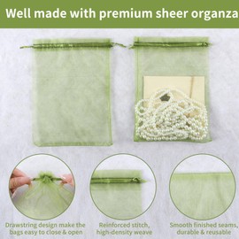 Mstar Packing 100PCS Premium Sheer Organza Bags, Green Wedding Favor Bags, 6.6 x 9 inch Reusable Large Mesh Bag Drawstring Jewelry Gift Bag for Party, Christmas, Makeup Organza, Wrapping Supplies