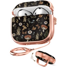 Coralogo for AirPods 4 Case with Safety Lock - Cute Cartoon for Women Girls Fashion Stylish Mushroom Pattern Design Kawaii Girly Girlish Hard Protective Cover for AirPods 4th Generation 2024