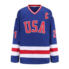 YWIES Youth Hockey Jersey of USA 1980 Olympic Team Jerseys #21 Mike Eruzione Stitched Letters and Numbers Blue S-L