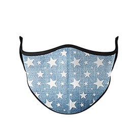 Top Trenz Reusable Face Mask Made with Stretch Cloth for Everyday Use - Indoor/Outdoor Face Cover - Denim Star - One Size Fits Most Ages 8+