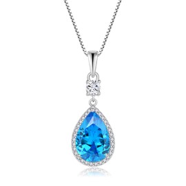 Oskani Teardrop Birthstone Necklace for Women 925 Sterling Silver 5A Cubic Zircon March Birthstone Aquamarine Color Pear Pendant Jewelry Anniversary Birthday Christmas Gifts for Her