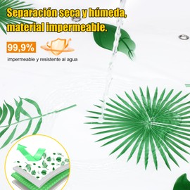 Cortina de Baño 200 * 200cm, Cortina de Baño Tela, Cortina de Ducha con 12 Ganchos, PEVA Cortina de baño para Ducha, cortinas de ducha Impermeable y Antimoho, Lavable a Máquina (Hojas de Plátano)