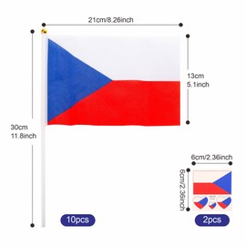 10 Small Czech Flags on Sticks and 2 Tattoos, Czech Oly 2024 Decorations, Mini Czech Flags, Hand Flags for Football Sports Events, National Party Decorations