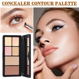 6 Colors Correcting Concealer Palette, Waterproof Long Lasting Full Coverage Contouring Foundation Concealer Palette, Makeup Cream Contour Highlighting Concealer Palette Makeup Kit with Brush（#02）