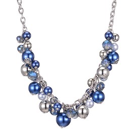 Collar con colgante de cadena corta para mujer, joyería de moda de plata con perlas y abalorio de vidrio, regalos de cumpleaños para mujer, Metal, Sin piedra preciosa