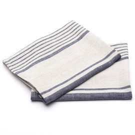 LinenMe Set of 2 Hand Towels Indigo/Natural Provence, 18" x 26", Made in Europe, Bath, European Linen, Machine Washable, Super Absorbent…, 100%