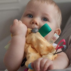 Soft Baby Security Blankets for Girls with Textured Ribbon Tags Baby Soothing Towel Lovey Taggy Sensory Blanket for Newborn Infant Toddler Gift Pink