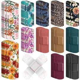 Threlaco 180 Pcs 12 Styles Fabric Flexible Adhesive Bandages Bulk Assorted Floral Self Adhesive Fabric Strip with Non Stick Pad 3 x 1 Inch Small Bandages for Women Wound First Aid