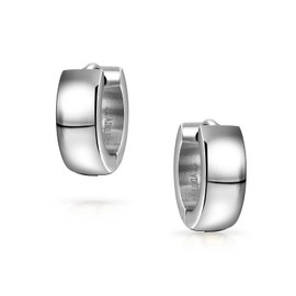 Simple Basic Polished Huggie Hoop Kpop Earrings For Men For Women Silver Tone Stainless Steel