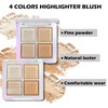 Boobeen Blush and Highlighter Palette- 4-color Metallic Shimmer Shadow Powder,
