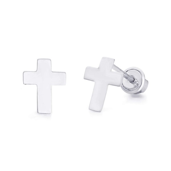 14k White Gold Cross Stud Earrings with Screw Back