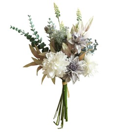 Artificial Flowers Bouquets Fake Dahlia Flowers Combo Floral Arrangements Bouquet Elegant Decoration for Wedding Home Kitchen Garden Party Table Centerpieces Décor White & Blue