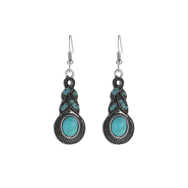 Teardrop Enhanced Turquoise Bezel Set Lever Back Earrings Silver Bali